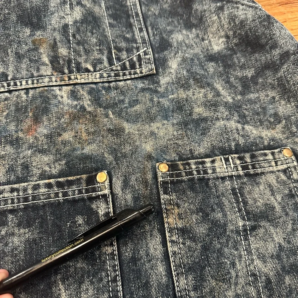 Jeanerlor Blue Acid Wash Denim Overalls Apron